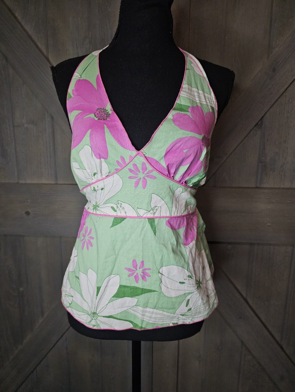 Y2K HALO Floral Halter Tank Top Women's Medium